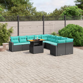 11 Piece Patio Sofa Set with Cushions Black Poly Rattan
