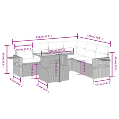 7 Piece Patio Sofa Set with Cushions Black Poly Rattan
