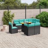 9 Piece Patio Sofa Set with Cushions Black Poly Rattan