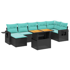 8 Piece Patio Sofa Set with Cushions Black Poly Rattan