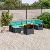 8 Piece Patio Sofa Set with Cushions Black Poly Rattan