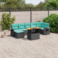 8 Piece Patio Sofa Set with Cushions Black Poly Rattan