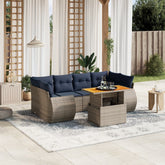 7 Piece Patio Sofa Set with Cushions Gray Poly Rattan