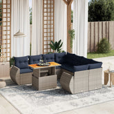 9 Piece Patio Sofa Set with Cushions Gray Poly Rattan