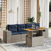5 Piece Patio Sofa Set with Cushions Gray Poly Rattan