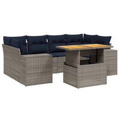 7 Piece Patio Sofa Set with Cushions Gray Poly Rattan