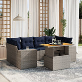7 Piece Patio Sofa Set with Cushions Gray Poly Rattan