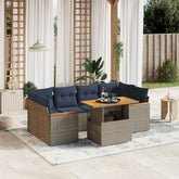7 Piece Patio Sofa Set with Cushions Gray Poly Rattan