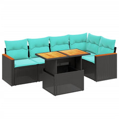 6 Piece Patio Sofa Set with Cushions Black Poly Rattan