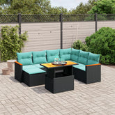8 Piece Patio Sofa Set with Cushions Black Poly Rattan