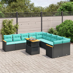 11 Piece Patio Sofa Set with Cushions Black Poly Rattan