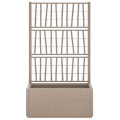 Light brown PP garden planter with integrated trellis, measuring 31.5x14.2x55.1 inches.