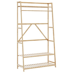 Bamboo clothes rack with hanging rod and three shelves, 43.3x15.7x70.9 inches.
