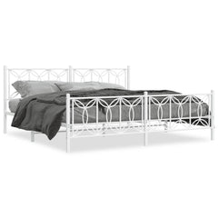 Bed Frame White Steel 76 x 80 in Bed Frame Rectangular Modern