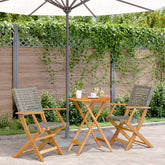 Bistro Set Grey and Natural Wood Solid acacia wood, PE rattan Small
