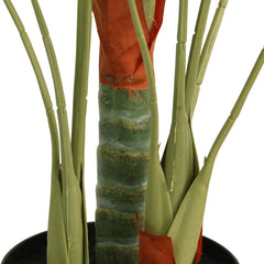 Artificial 33.5-inch green palm tree with three trunks in a black pot.