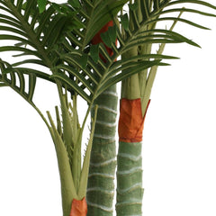 A 70.9-inch artificial palm tree with three green trunks and lifelike PP leaves.