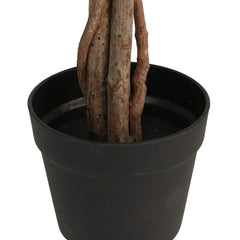 Artificial lemon tree with 3 green trunks, 70.9 inches tall, in black pot.