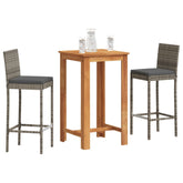Garden Bar Set Grey Solid Acacia wood, PE rattan, Steel Standard