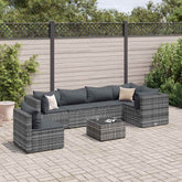 Patio Lounge Set Grey PE Rattan, Powder-Coated Steel, Tempered Glass