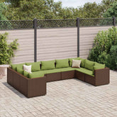 Patio Lounge Set Brown Poly Rattan 9 Piece Set Modular