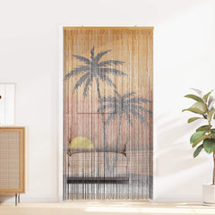 Bostome bamboo palm tree print insect door curtain with fine strands for easy access.