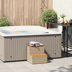 Hot Tub Step Beige PE Rattan, Powder-Coated Steel, Solid Acacia Wood