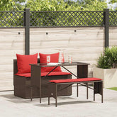 3 Piece Patio Dining Set with Cushions Brown Poly Rattan