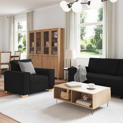 Sofa 3 pcs Black 86.61 x 31.50 x 33.07 in Linen-blend Fabric