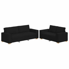 Sofa Set Black Fabric (100% polyester), metal, plywood, solid wood
