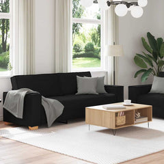 Sofa Set Black Fabric (100% polyester), metal, plywood, solid wood