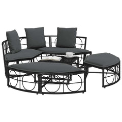 Outdoor Lounge Bed Black Poly Rattan Large Modular