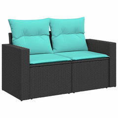 7 Piece Patio Sofa Set with Cushions Black Poly Rattan Acacia