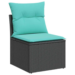 7 Piece Patio Sofa Set with Cushions Black Poly Rattan Acacia