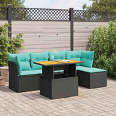 6 Piece Patio Sofa Set with Cushions Black Poly Rattan