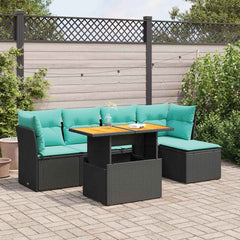6 Piece Patio Sofa Set with Cushions Black Poly Rattan