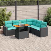 7 Piece Patio Sofa Set with Cushions Black Poly Rattan