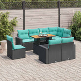 9 Piece Patio Sofa Set with Cushions Black Poly Rattan