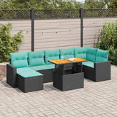 8 Piece Patio Sofa Set with Cushions Black Poly Rattan