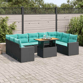 10 Piece Patio Sofa Set with Cushions Black Poly Rattan