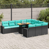 11 Piece Patio Sofa Set with Cushions Black Poly Rattan