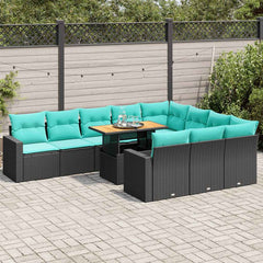 11 Piece Patio Sofa Set with Cushions Black Poly Rattan