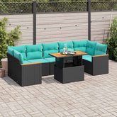 8 Piece Patio Sofa Set with Cushions Black Poly Rattan