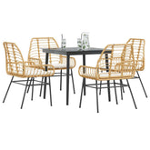 Garden Dining Set Brown chairs and cream cushions, black table