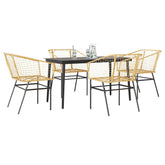 5 Piece Patio Dining Set Brown Poly Rattan Glass