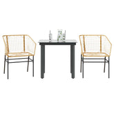 3 Piece Patio Dining Set Brown Poly Rattan Glass