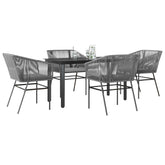 Garden Dining Set Table: Black, Chair: Grey, Cushion: Light Grey