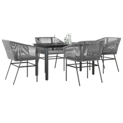Garden Dining Set Table: Black, Chair: Grey, Cushion: Light Grey