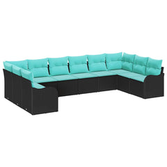 Sofa Set with Cushion 10 pcs Black Polyester