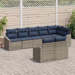 Sofa Set with Cushion 8 pcs Grey Poly Rattan